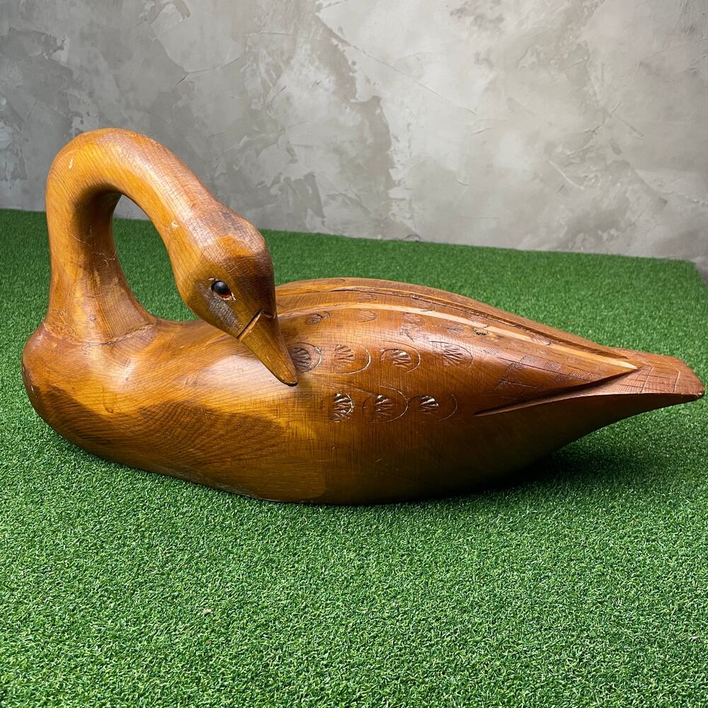 Vintage Large Hand Carved Wood Goose Swan 20" Folk Art Primitive Sculpture